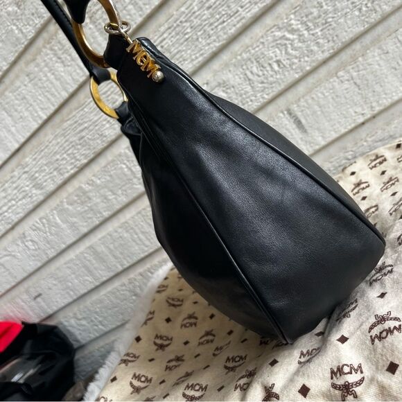 MCM Black Leather Vintage Y2K Hobo Shoulder Bag Charm - Picture 8 of 15
